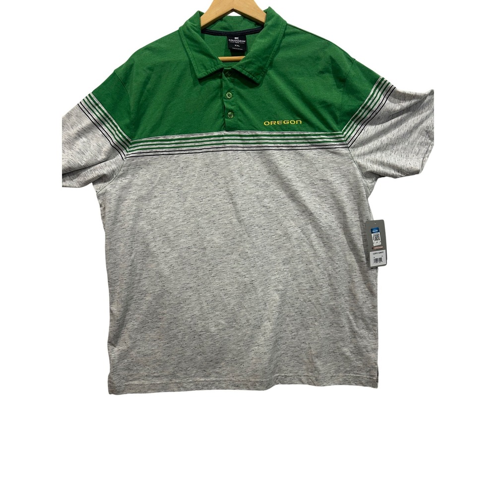 New Colosseum Mens XXL Oregon Ducks Polo Shirt Green Gray Short Sleeve (674)